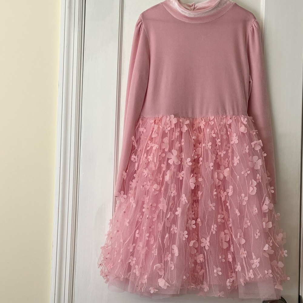 btween Long Sleeve Dress‎ Pink Floral Girls 10 Party Wedding
